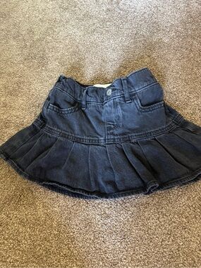 Dark Black Denim Pleated Mini Skort